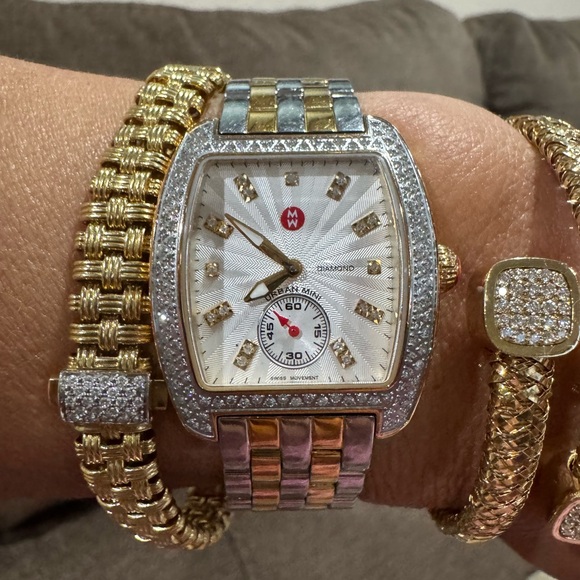 Sold! Stunning Michele Urban Mini 29×30 mm Diamond Two-Tone Watch 0.74 ct, 6¾″ - Picture 1 of 15